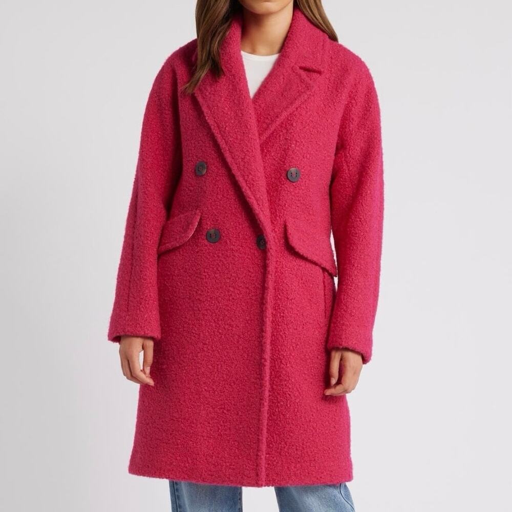 BCBGeneration Bouclé Double-Breasted Long Coat Magenta NWT Size S